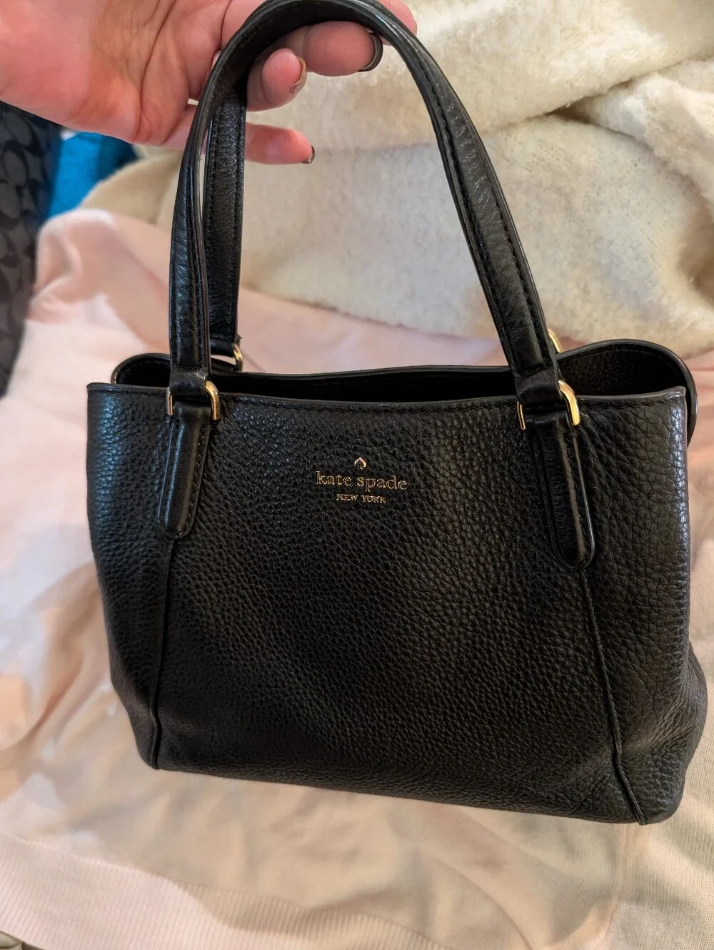 kate spade Black Pebbled Leather Small Structured Bag with Top Handles